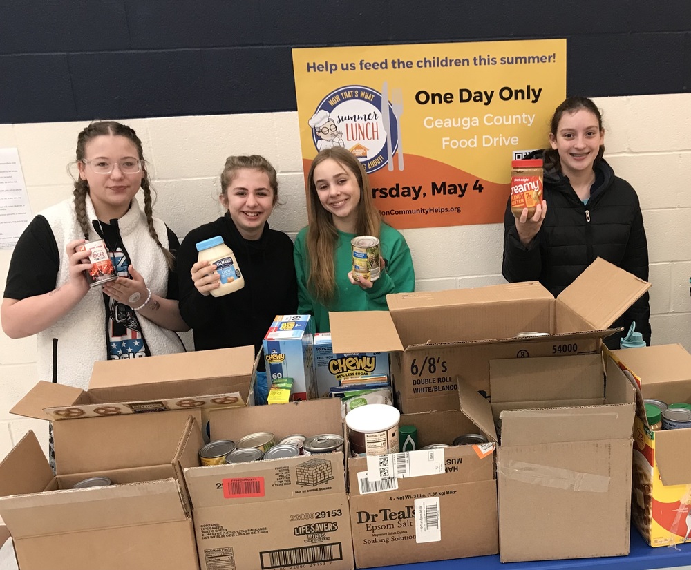 Students organizing food drive donations
