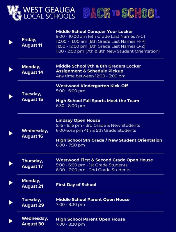 Back to School Calendar of Events | West Geauga Local Schools